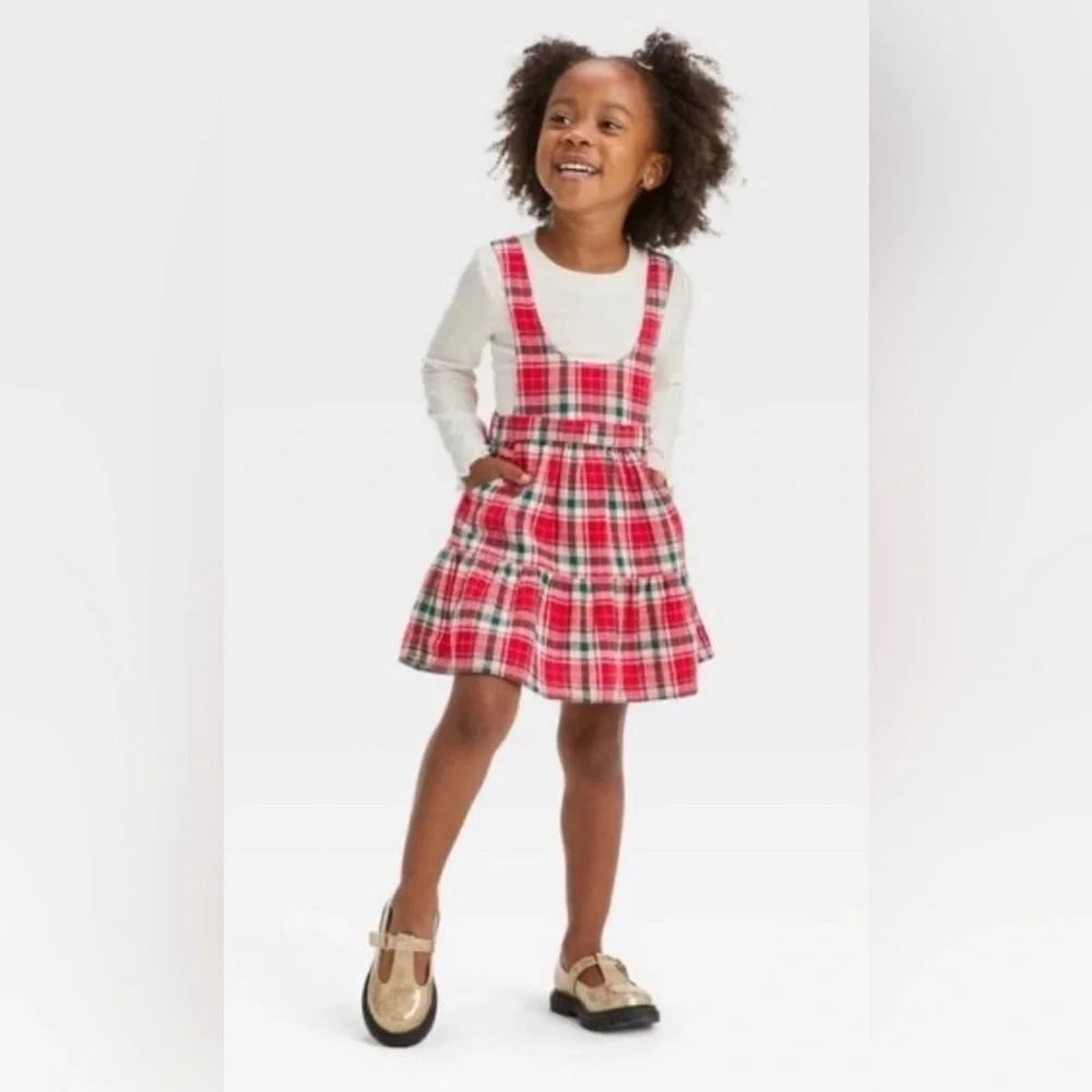 Cat & Jack red plaid jumper dress